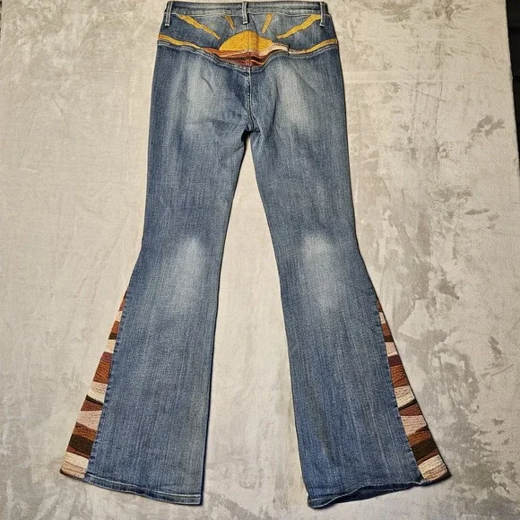 Driftwood by Free People Blue Farrah Sunset Flare Bojo Western Denim Jeans Sz 29 - Picture 3 of 12